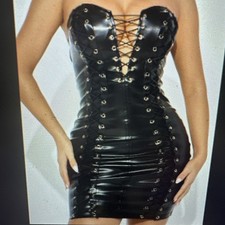 Fashion Nova Untouchable pleather Women's Sexy Mini Dress Faux Leather Lace Up