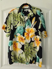 Paradise Found Men's Plumeria Beauty Hawaiian Shirt Large EUC