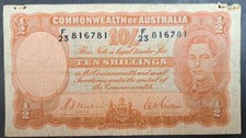 (1939+) Australia 10 Shillings P25a F23-816781, sigs Sheehan-McFarlane.