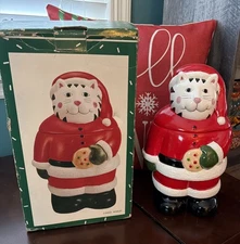 Vintage Coco Dowley Santa Claus Kitty Cat Ceramic Cookie Jar (Open Box)