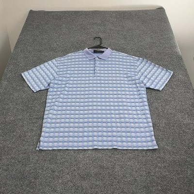 Bugatchi Polo Shirt Mens L Blue Mercerized Cotton Geometric Short Sleeve Luxury