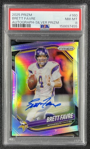 BRETT FAVRE PSA 8 2025 PANINI PRIZM #160 AUTO SILVER VIKINGS 7455