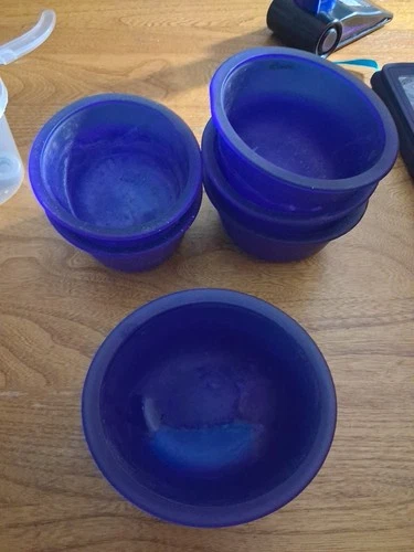 vintage Anchor Hocking cobalt blue glass mixing or custard bowl. Lot Of 7