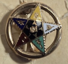 Vintage 14k Yellow Gold Eastern Star Free Mason Enamel Small Pin Brooch