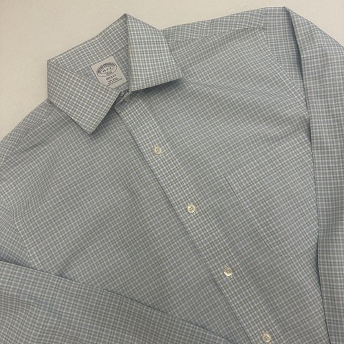 Brooks Brothers Dress Shirt Mens 15 32/33 Blue green Regent Tattersall