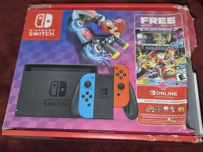 Nintendo Switch  with Blue and Red Joy-Con Controllers and Mario Kart 8 Bundle.