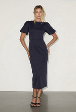 NWT Lulus Simply Beloved Navy Puff Sleeve Bodycon Midi Dress, Size XXL
