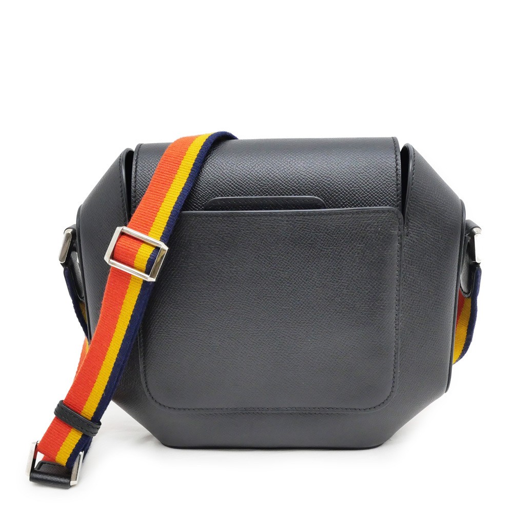 Hermes Octagon 23 Black Silver Epsom Leather Engraved Shoulder Bag 10135