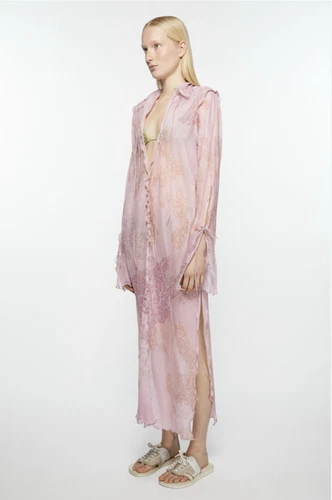Maxi abito ACNE STUDIOS in chiffon misto cotone e seta stampato con volant taglia 36
