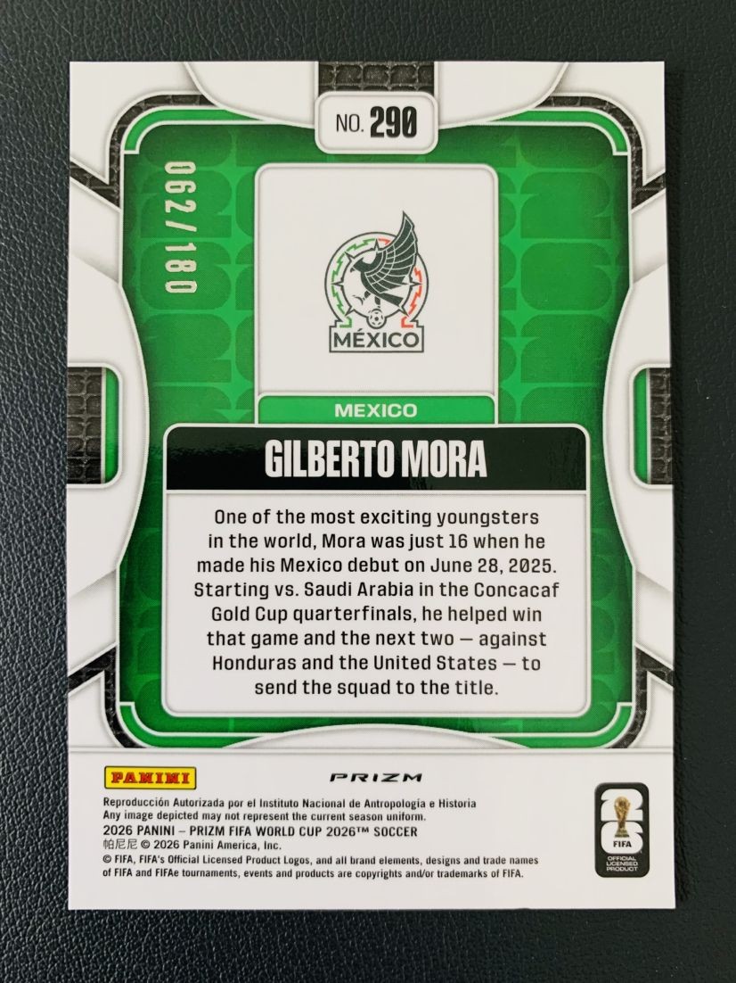 2026 Panini Prizm World Cup Gilberto Mora #290 RC Rookie Yellow Wave /180 view 2