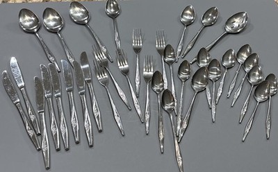 34 pcs Spritely Rose Stainless Steel Flatware