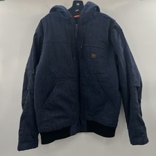 Walls Heavyweight Work Jacket Mens L Hooded Lined Quilted Pockets Navy Blue EUC