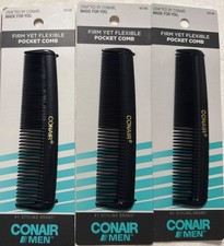 Conair Man Firm Yet Flexible Pocket Comb Black LOT of 3