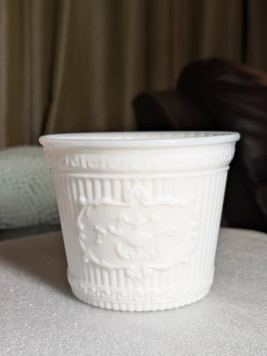 VTG Portieux Vallerysthal France Milk Glass Ribbed Greek Planter Pot Cache