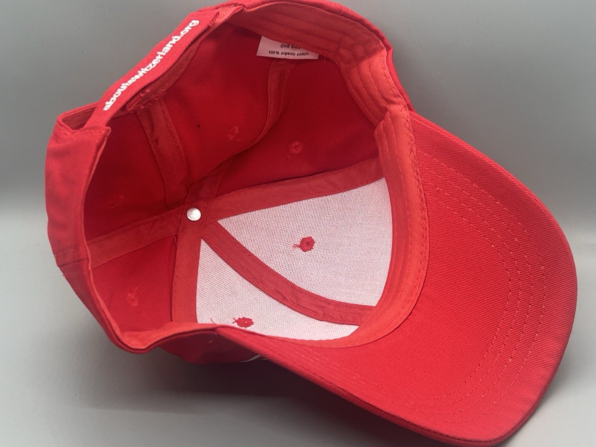 New Switzerland Hat, Red Baseball Cap Embroidered Swiss Flag 100% Organic Cotton View 6