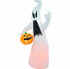 6 ft LED Lighted Halloween Ghost Yard Decoration Holding Jack-O-Lantern