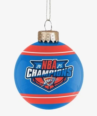 FOCO Oklahoma City Thunder 2025 NBA Champions Glass Ball Christmas Ornament New OKC