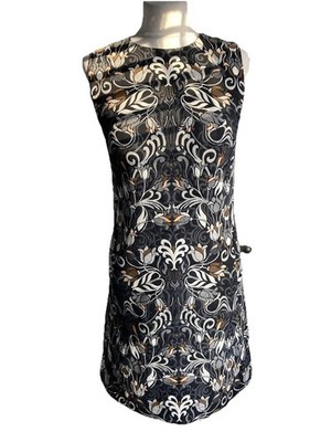 Women s Hallhuber Black Grey Art Nouveau Mini Dress UK 8