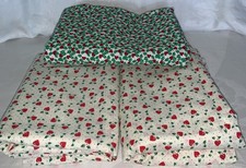 2 Fabrics Holly Red Hearts Holly on White Christmas Toss Vtg over 4 yds total