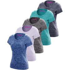 5 Pack Women's Dry-Fit Wicking T-Shirts Gym Yoga Running Workout Active Tees