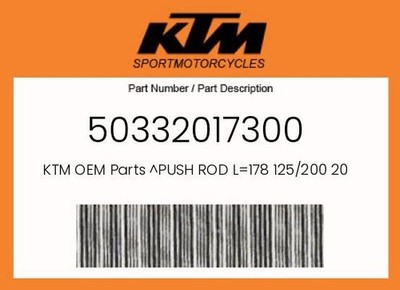 KTM Genuine Push Rod L=178 125/200 2006 - 50332017300