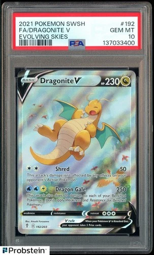 2021 Pokemon SWSH Evolving Skies #192 FA Dragonite V PSA 10 GEM MINT