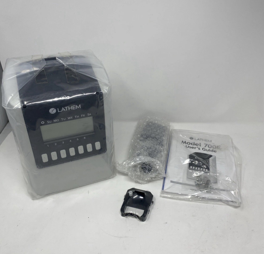 Lathem 700E Calculating Electronic Time Clock - Card Punch/Stamp - 100 Employees