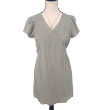 Banana Republic Petite 2P Gray Short Sleeve Wrap Dress Triacetate Tie Waist
