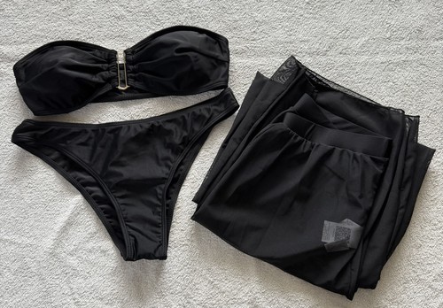 SHEIN Womens Black 3 Piece Bandeau Bikini Set Mesh Trousers Size S BNWOT