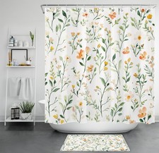 Rustic Orange Watercolor Wildflower Shower Curtain Bathroom Accessories Set