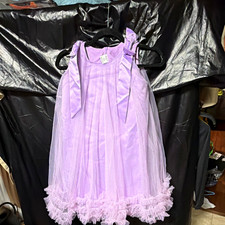 H. Ohanna Girls Purple Tulle Sleeveless A-Line Bow Ruffle Lined 7-8Y