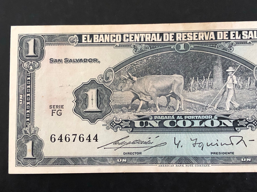 Banconota Banca Centrale El Salvador Un Colon 1964-1966 - Scarsa - Quasi Nuova - Foto 2 di 6