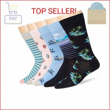 Amazon Essentials Men's Comfortable Patterned Cotton Crew Dress Socks, 5 Pairs,