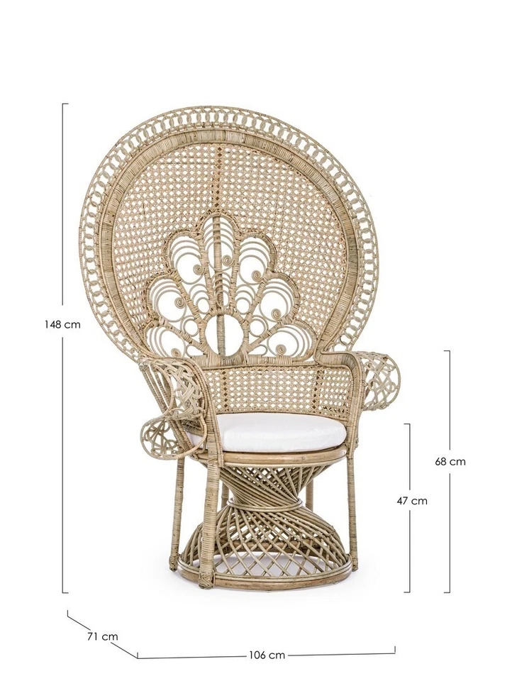 Poltrona Pavone Peacock Rattan Naturale Poltrone Giardino Esterno Interno - Immagine 2 di 4