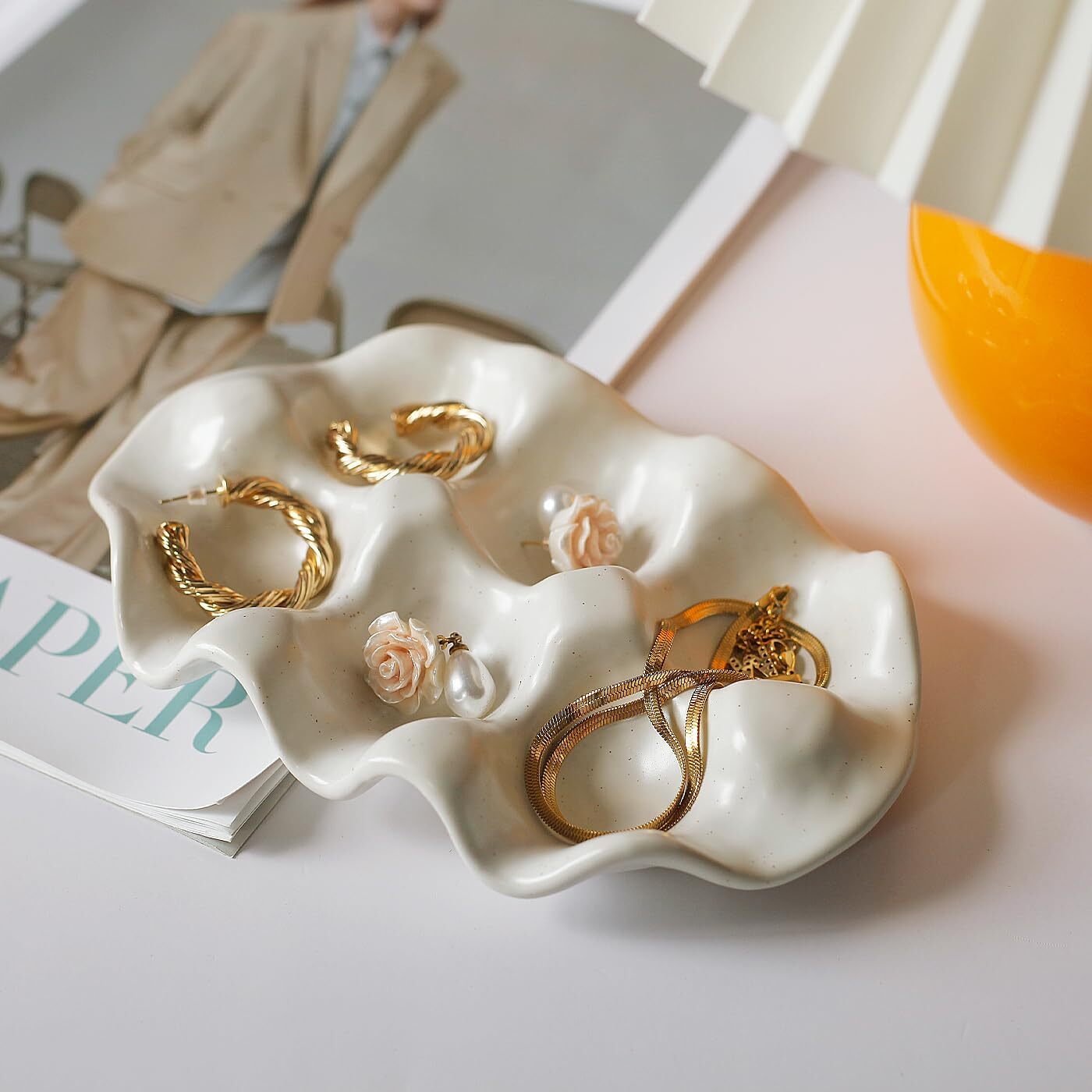Ceramic Jewelry Tray/Cosmetic Organizer for Vanity/Egg Holder/Desk/Sofa Table, W
