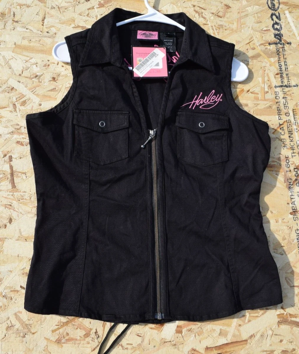 Harley davidson black shop denim vest