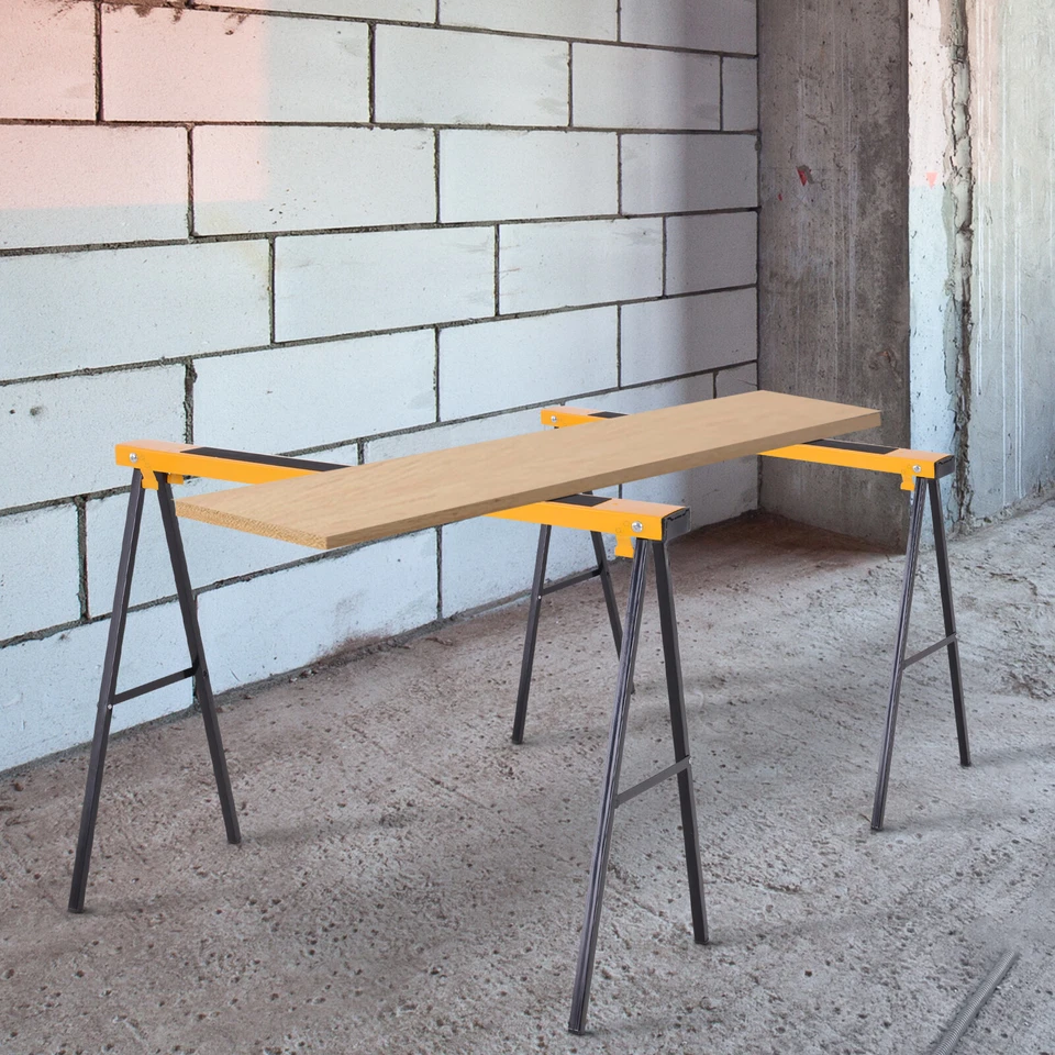 Set 2 Pezzi Cavalletti da Lavoro Pieghevoli e Portatili, Nero Giallo, Max. 250kg - Immagine 3 di 4