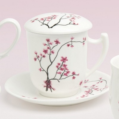 Teetasse mit Sieb und Deckel Cherry Blossom Bone China Porzellan