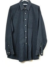 Tommy Hilfiger ITHACA Men Button Front Shirt Sz 16 1/2 34 35 Black Blue Striped