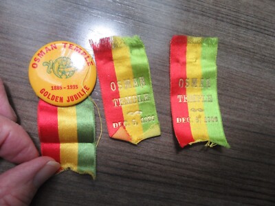 Osman Temple Shrine Golden Jubilee Button and Ribbons  Dec. 5th, 1936    swm4