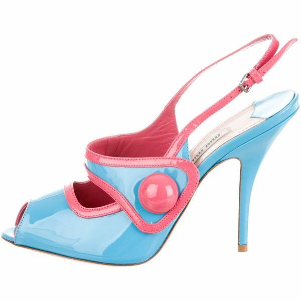 Miu Miu Blue&Pink Patent Leather Slingback Button-Accented Peep