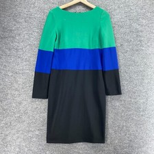 Adrianna Papell Dress Women 4 Green Striped Shift Short Zipper Long Sleeve Lined