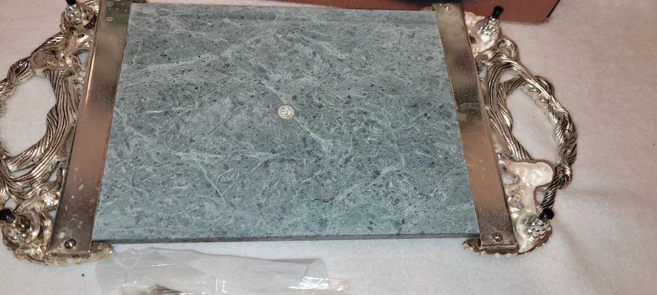 Godinger зеленый мраморный поднос посеребренный виноград дизайн с коробкой и ножом Paul Revere - Изображение 3 из 4