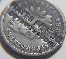 Indian head cent/penny 1884 counterstamp Hayes File Co Detroit Michigan