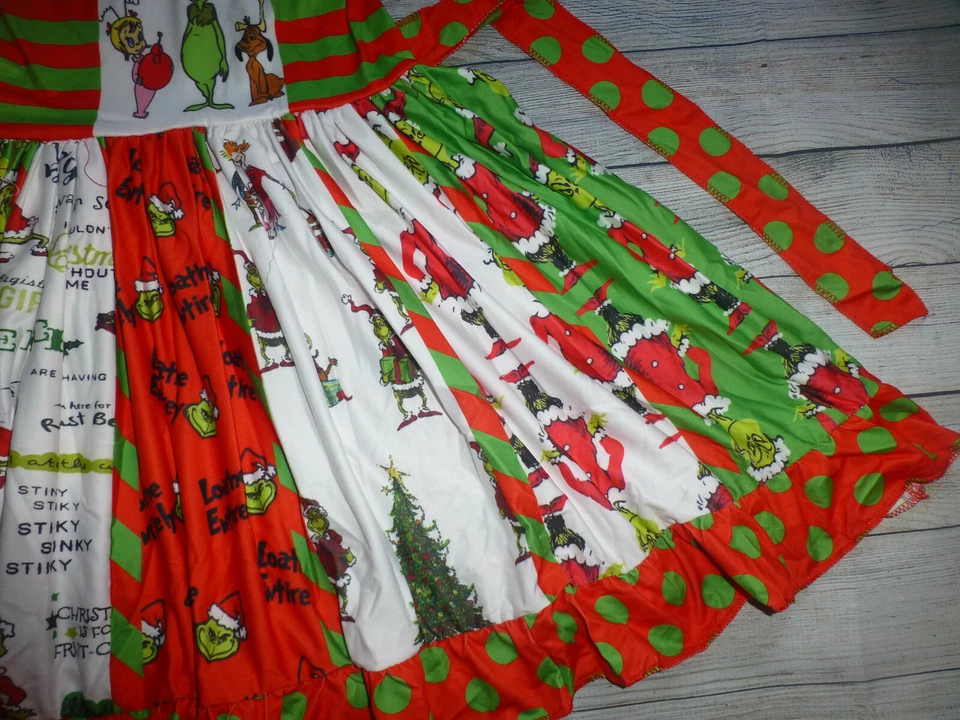 NUEVO Vestido de Navidad Boutiqu Grinch Whoville Volantes Giratorio Niñas Foto 4 de 4