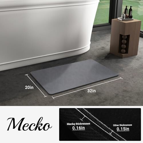Bath Mat Rug, Rubber Non-Slip Quick Dry Absorbent Thin Bathroom 20"x32" Black-1 - Picture 3 of 8