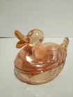Vintage Iridescent Depression Carnival Glass Duck Candy Powder Dish