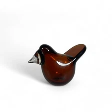 Iittala Oiva Toikka Art Glass Bird Dark Amber Flycatcher