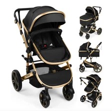 Coche Para Bebes Cochecito Para Niños Convertible Reversible Bassinet Pram Black
