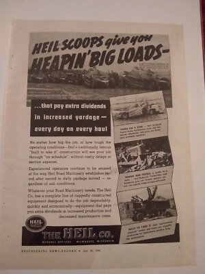 1942 Heil Co. Ad: C16 Scoops w/ CLETRAC Model FD Tractors on Airport Job